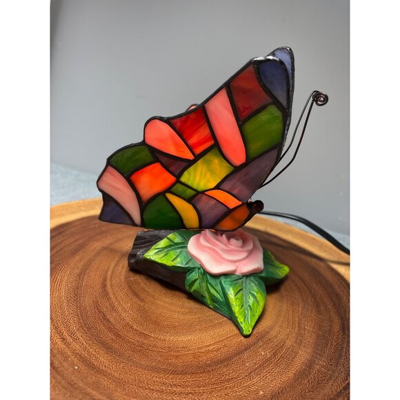 Stained Glass Butterfly Accent Lamp with Rose Base - Picture 3 of 9